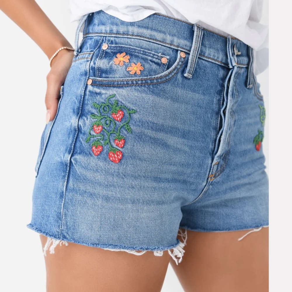 MOTHER Mother Superior Embroidered Denim “The Ditcher” Shorts